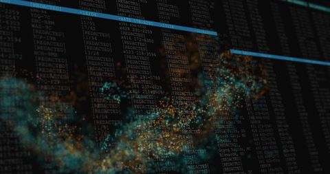 Futuristic Data Visualization with Glowing Particles and Digital Code