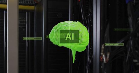 AI Brain Illustration Overlay on Data Servers - Download Free Stock Images Pikwizard.com