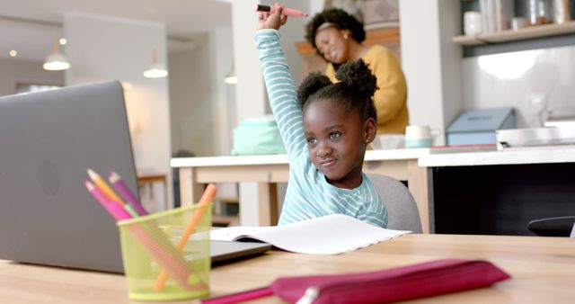 Excited African American Girl Answering Online Class with Laptop at Home - Download Free Stock Images Pikwizard.com