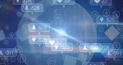 Abstract digital interface with social media icons overlay