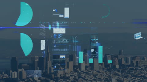 Futuristic Digital Interface Overlay Cityscape