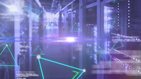 Digital Data Processing Animation in Server Room