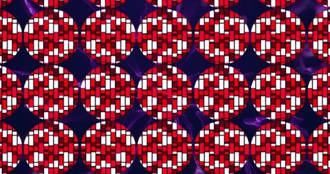 Abstract geometric circles with red and white grid