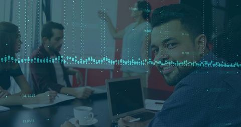 Business Team Collaborating with Innovative Data Analytics