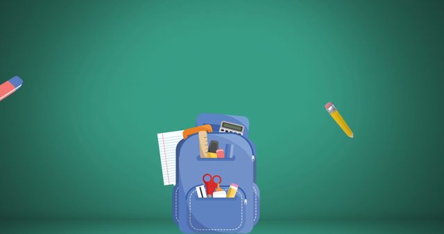 School Supplies and Backpack with Green Background - Download Free Stock Images Pikwizard.com