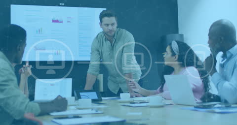 Collaborative Team Meeting with Global Digital Network Interface