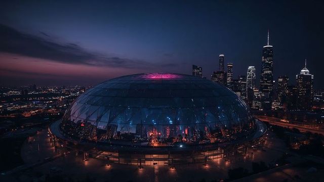 Futuristic Dome at Night with Glowing Cityscape Panorama
