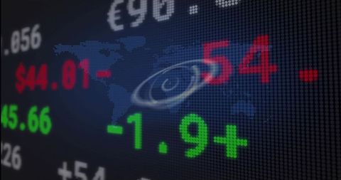 Financial Data with Pixelated Tickers and World Map