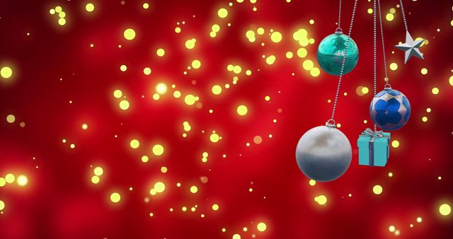 Christmas Baubles Hanging Against Festive Red Background with Light Spots - Download Free Stock Images Pikwizard.com