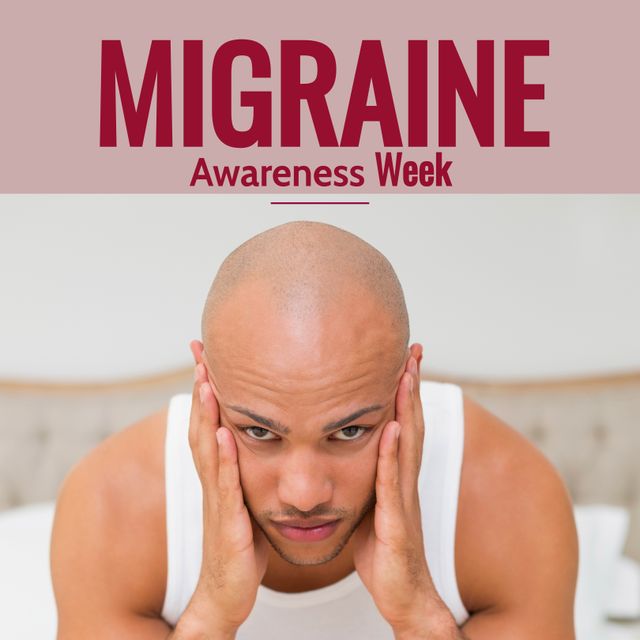 Migraine Awareness Week Concept with Man Holding Head in Pain - Download Free Stock Templates Pikwizard.com