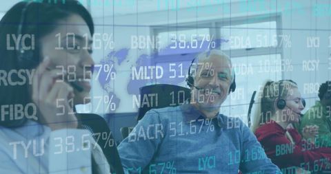 Business Colleagues Collaborating with Digital Interface Overlay