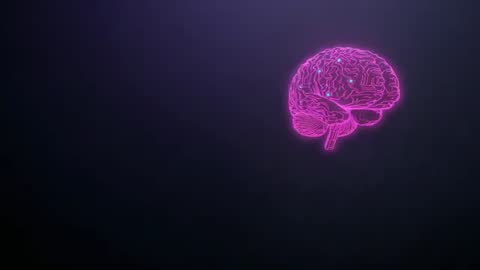 Neon Wireframe Brain Animating in Futuristic Digital Space