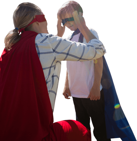 transparent woman and son pretending as superheroes with capes - Download Free Stock Videos Pikwizard.com