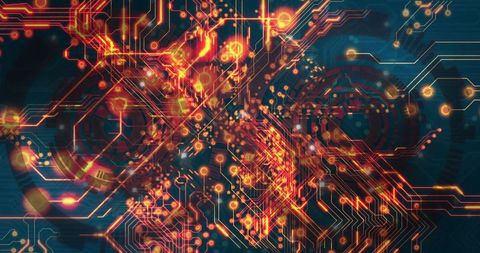 Neon Circuit Network Pulsing with Glowing Nodes on Futuristic Teal Holographic Interface