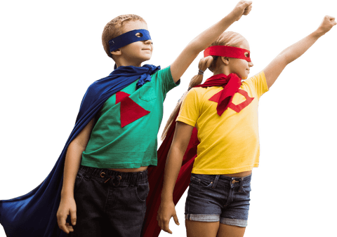 Transparent Background: Siblings Dressed as Superheroes