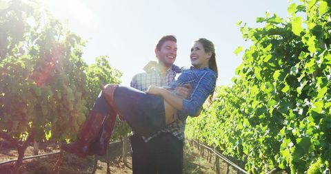 Happy Couple Enjoying Vineyard on Sunny Day - Download Free Stock Images Pikwizard.com