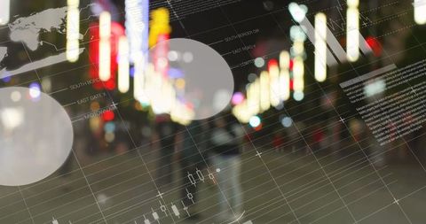 Global markets and financial analysis in urban nightscape