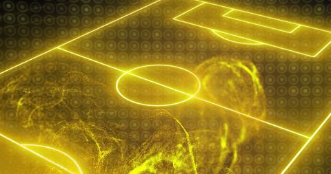 Futuristic digital wave over neon glowing football pitch