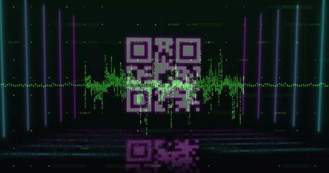 Futuristic QR Code with Neon Waveform in Digital Space