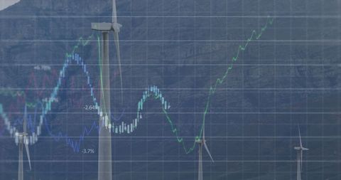 Wind Turbines and Growth Charts Highlighting Sustainable Business Progress