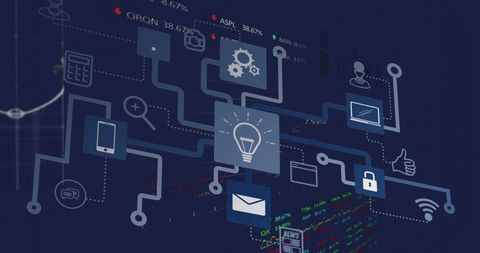 Technology Network with Digital Interface Icons and Data Visualization - Download Free Stock Images Pikwizard.com