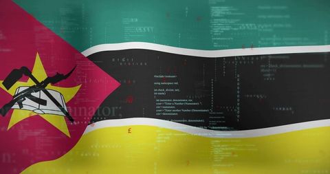 Mozambique Flag with Digital Code and Cyber Elements