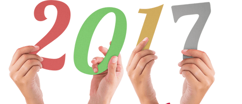 Hands holding 2017 numbers on transparent background