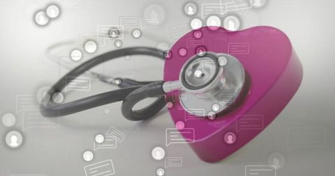 Digital health concept with stethoscope and heart symbols