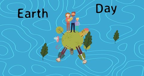 earth day illustration with family on miniature globe - Download Free Stock Images Pikwizard.com
