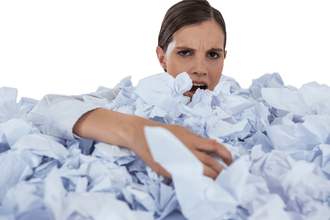 transparent portrait of overwhelmed businesswoman among paper pile - Download Free Stock Videos Pikwizard.com