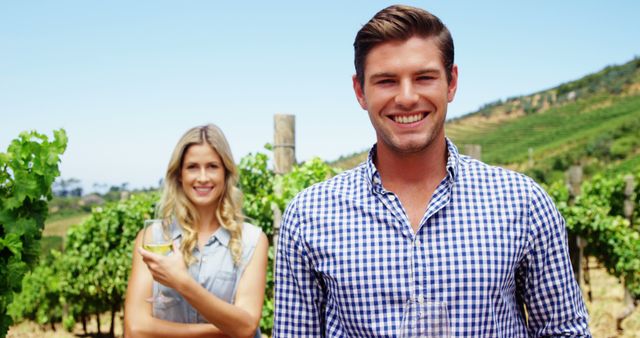 Young Couple Enjoying Wine Tasting in Vineyard - Download Free Stock Images Pikwizard.com