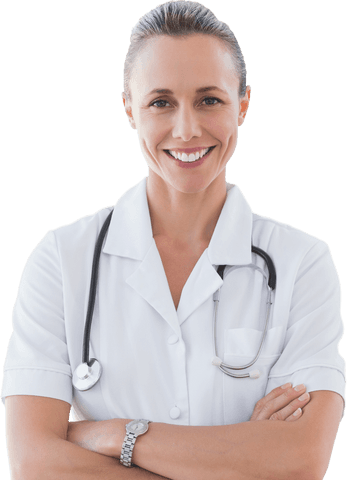 Smiling Confident Female Doctor with Stethoscope Transparent Background