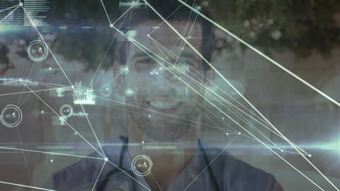 Futuristic Connections Network with VR Headset in Digital Technology