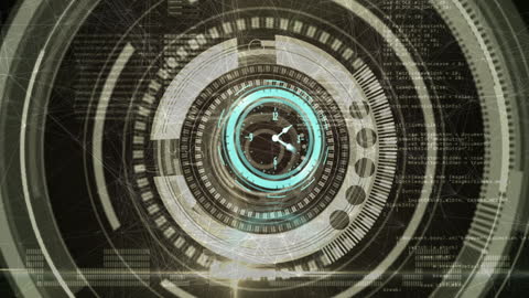 Futuristic Clock Interface with Digital Data Overlay