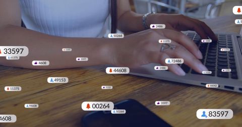 Woman Using Laptop Amidst Social Media Icons in Modern Office - Download Free Stock Images Pikwizard.com