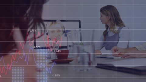 Business Meeting with Financial Analytics Overlay