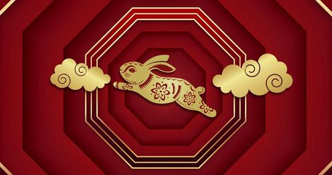 Chinese New Year Rabbit Design with Gold and Red Motif