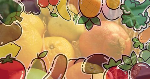 Colorful Fruit and Vegetable Illustration Overlay on Lemons - Download Free Stock Images Pikwizard.com