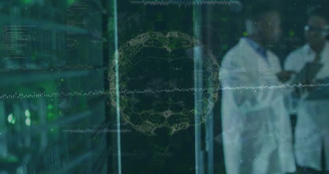 Digital Brain Overlay in Server Room Scene Conceptualizing Data Processing