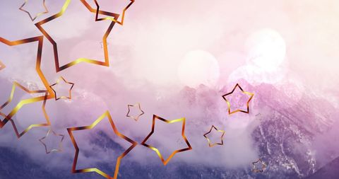 Festive Stars Cascading Over Scenic Winter Mountains - Download Free Stock Images Pikwizard.com