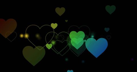 Colorful hearts on black background celebrating diversity