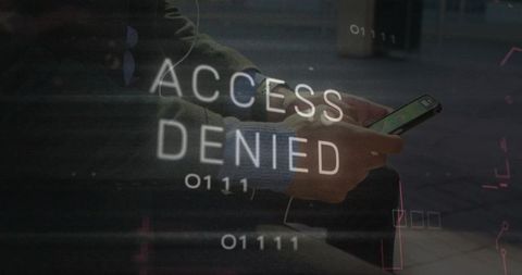 Access denied cybersecurity warning over smartphone in urban setting