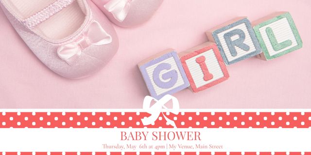 Baby Girl Shower Announcement with Pink Shoes and Alphabet Blocks - Download Free Stock Templates Pikwizard.com