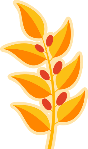 Stylized branch with leaves and berries on transparent background