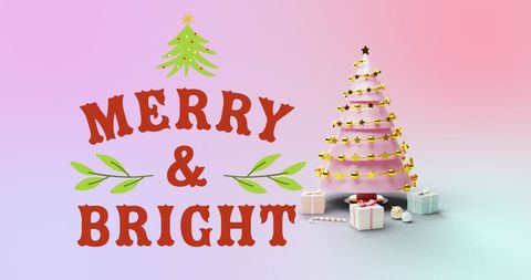 Merry and Bright Christmas Greeting with Decorated Tree