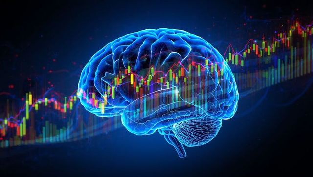 Neon Brain with Financial Data and Digital Graphs
