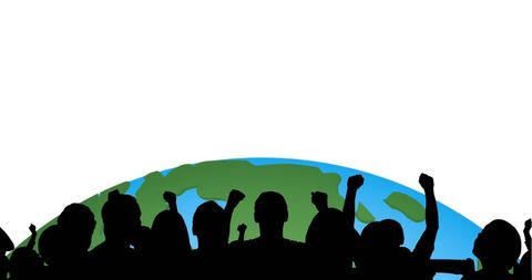 Silhouettes of Diverse Group Celebrating Over Earth