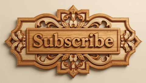 Ornate wooden subscribe plaque with floral carvings and 3d beveled lettering