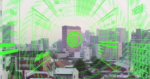 Digital holographic interface over urban skyline