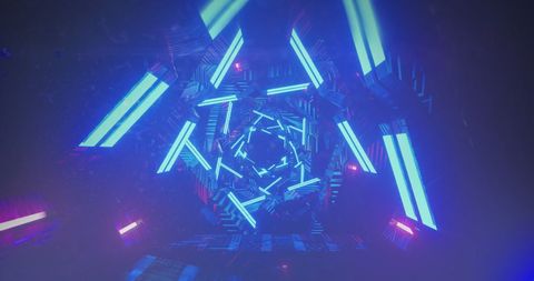 Futuristic Neon Blue Tunnel with Geometric Patterns - Download Free Stock Images Pikwizard.com